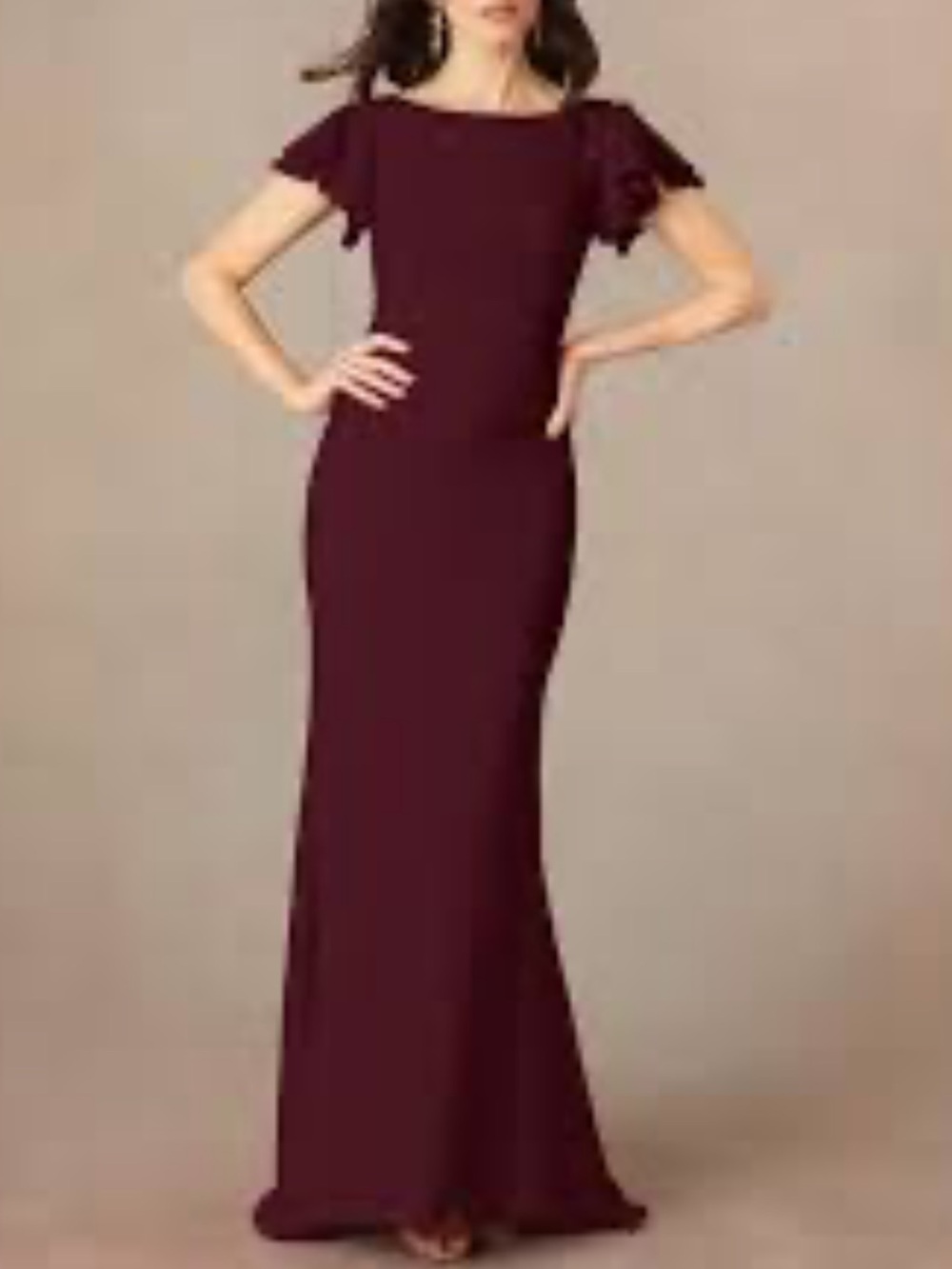 Azazie Wine Maxi Dress with Ruffle Sleeves